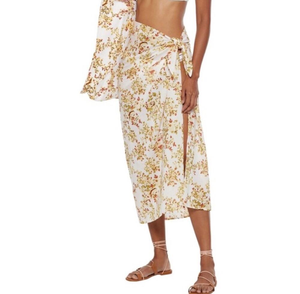 Faithfull The Brand Floral Cotton Wrap Sarong Midi Skirt XS S Side Tie